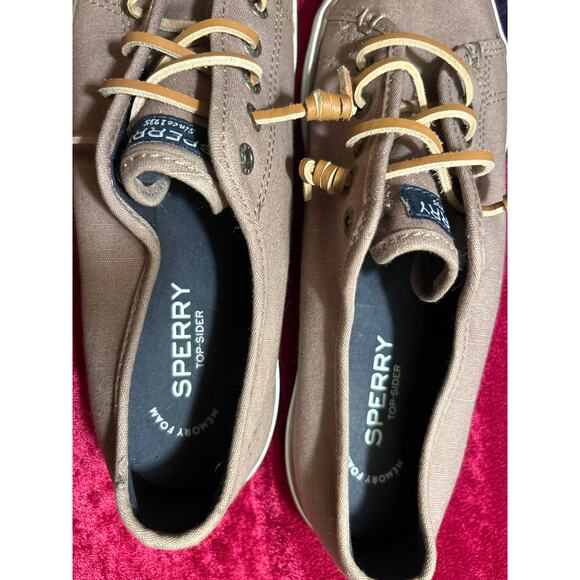 Sperry Top-Sider Sneaker Shoes Taupe Sz 8, Leather Lace Slip on Memory Foam - Picture 7 of 9